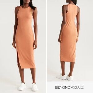 Beyond Yoga Ease Into It Midi Tank Dress Sunburn Orange Large NWT